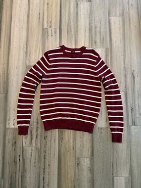 John Galt burgundy and white striped sweater